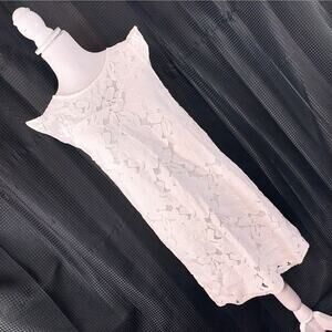 MONTEAU LOS ANGELES! WHITE COTTON APPLIQUE W/NET FLORAL MINI DRESS! SZ M